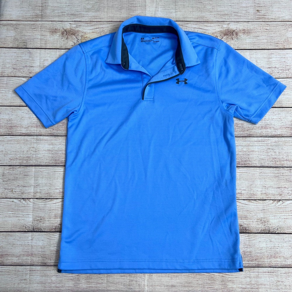 Under Armour Mens HeatGear Polo Shirt Blue Short Sleeve Loose Fit Size Small